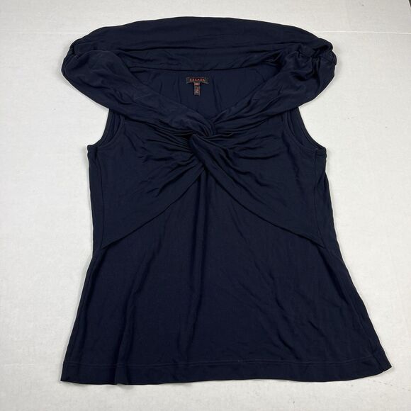 Escada Twist Front Blouse Black Sleeveless Collared Sleek Top Size 40 MEDIUM - Picture 1 of 10